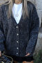 Anthracite standard size v-neck long Fleece-Lined cardigan - 2
