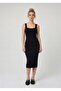 Premium Fit Square Neck Corded Fabric Knitwear Midi Dress
