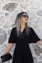 Black Flared Long Dress with Flounce Sleeves - 3