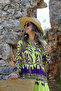 Purple-Neon Green Buttoned Sleeve Detail Dress - 6