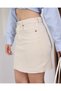 Women's Beige Lycra Denim Mini Skirt High Waist Slim Fit Jean Skirt - 6