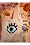 Handmade Eye Patterned White Linen Shoulder Bag/Eye Patterned Punch Casual White Bag 26 X 36