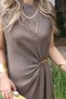 Vizon Draped gold buckled zero sleeve dress - 4