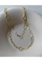 Gold Double Chain Necklace Set with Multiple Ring Detail (40+5 cm) - 2
