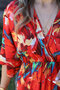 Red colored bat sleeve slit detail dress - 5