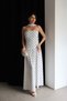 Shawl Detailed Strapless Neckline Maxi Long Polka Dot Dress - 6