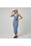 Premium Fit Square Neck Corded Fabric Knitwear Midi Dress