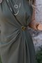 Khaki Orjin Zero Sleeve Draped Buckle Dress - 4