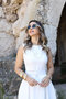 White Halter Neck Belted Flared Dress - 2