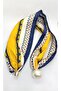 Yellow Navy Blue Geometric Pattern Pearl Scarf Necklace (44 cm) - 2