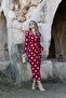 Burgundy Geometric Pattern Button Long Sleeve Dress