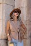 Brown Polo Neck Tie-Up Blouse