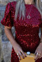 Burgundy Balloon Sleeve Sequin Dress - 4