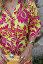 Yellow Fuchsia Floral Long Dress - 8