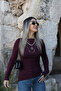 Burgundy boat neck side slit detail blouse - 2