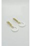 White Ring Detailed Stone Gold Earrings
