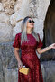 Burgundy Balloon Sleeve Sequin Dress - 3