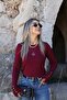 Burgundy standard size pullover with drop sleeves