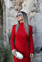 Red half fisherman stone embroidered dress - 2