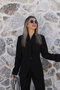 Black Judge Collar Jacket Suit with Sleeves and Buttons - 6