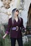 Plum standard size thick belted blazer