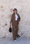 Coffee Palazzo Shirt Gofre Set