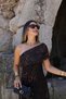 Black Leopard Pattern One Shoulder Maxi Tulle Dress - 4