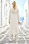 Women's Alaçatı Linen Black Striped Hooded Long Set - 4