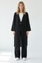 Women's Alaçatı Linen Black Tie-Dye Kimono Set