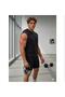 Men's Black Hooded Sleeveless T-Shirt Black Combed Cotton Shorts Patternless Set - 3