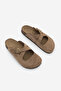 Women's Genuine Leather Closed Front Eva Sole Cross-Strapped Daily Suede Sabo Slippers Menifa Camel Suede - 7