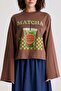 Women's Brown Wide Sleeve Oversize Printed T-Shirt 31101 - 4