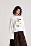 Women's Ecru Wide Sleeve Oversize Printed T-Shirt 31100 - 5