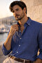 Bien Cotton Linen Men's Shirt - Navy Blue - 4