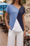 Pasaklı Giyim Cobalt blue Laci White Women's Color Blocked Short Sleeve Loose Combed Cotton T-Shirt 3207198