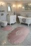 Milas Non-Slip Sole, Bridal, Velvet Lace Detail 2-Piece Super Luxury Oval Bath Mat Set Pink