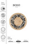 Boho 930 Floral Patterned Round Natural Color Double Sided Carpet Made with Jute Nature Yarn - 3