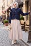 Cape Look Lined Trench Coat 1625 - Navy Blue - 2