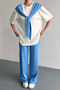 Women's Modal Fabric Short Sleeve Scarf Tracksuit Set 1208 Blue - 2