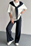 Women's Modal Fabric Short Sleeve Scarf Tracksuit Set 1208 Smoked - 2