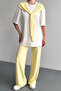 Women's Modal Fabric Short Sleeve Scarf Tracksuit Set 1208 Yellow - 3