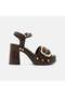 Women's Bitter Brown Metal Buckle Platform Heeled Suede Sandals - 2