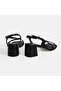 Black Women's Leather Heeled Sandals with Buckle Accessories - 4