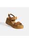 Women's Tan Adjustable Buckle Leather Detailed Wedge Heeled Suede Sandals - 4
