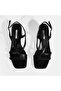 Black Women's Leather Heeled Sandals with Buckle Accessories - 7
