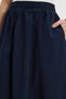 Women's Relax Fit 100% Cotton Soft Textured Elastic Waist Midi Length Pocketed Navy Blue Pleated Flared Skirt - 4