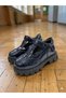 Navy Blue Patent Leather Velcro Thick Sole Girls' School Shoes - 5