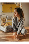 Organic Gray White Contrast Elastic Lace-Up Long Sleeve Girls' Sweatshirt Tracksuit Set - 4