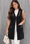 Steel Mesh 3-Button Colorful Floral Embroidered Slit Mother's Tunic Vest Black