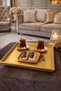 Gold Color Hand Painted Flower Patterned Square Tea, Coffee, Promise Engagement Decorative Serving Presentation Tray - 2